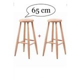Ehm Ham Ahşap 65 Cm Yüksek Yuvarlak Bar Tabure Sandalye 2'Li Ahşap Ham