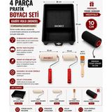 Ehobici 4 Parça Pratik Boyacı Seti Kadife Rulo (Moher) - Premium Yedek Sünger Hediyeli - Çok Renkli