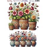 Ehobici Koyu Zemin Sulu Transfer Kağıdı 25X35CM KST-217 Saksıda Çiçekler - Karışık