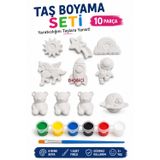 Ehobici Taş Boyama Seti 10 Parça Figür 6 Renk Akrilik Boya 5ml + Fırça