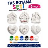 Ehobici Taş Boyama Seti Evler ve Kalpler 6 Renk Akrilik Boya 5ml + Fırça