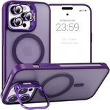 Ehr. iPhone 15 Pro Max ile Uyumlu Magsafe Wireless Şarj Özellikli Kamera Standlı Lüks Mat Silikon Kılıf [Lens Koruyucu Hediyeli] (Mor, iPhone 15 Pro Max)