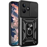 Ehr. Realme C53 ile Uyumlu Kamera Sürgülü ve Korumalı [Askeri Sınıf Korumalı] Darbe Önleyici, Köşe Korumalı Yüzüklü Standlı Tank Kılıf (Siyah, Realme C53)