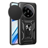 Ehr. Xiaomi Mi 14 Ultra ile Uyumlu Kamera Sürgülü ve Korumalı [Askeri Sınıf Korumalı] Darbe Önleyici, Köşe Korumalı Yüzüklü Standlı Tank Kılıf (Siyah, Xiaomi Mi 14 Ultra)