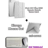 EHZ Teknoloji Apple iPad A16 11inç 2025 Uyumlu Standlı Tablet Kılıfı + Bluetooth Klavye Mouse Set - Gri - Beyaz