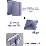 EHZ Teknoloji Apple iPad A16 11inç 2025 Uyumlu Standlı Tablet Kılıfı + Bluetooth Klavye Mouse Set - Mor