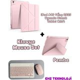 EHZ Teknoloji Apple iPad A16 11inç 2025 Uyumlu Standlı Tablet Kılıfı + Bluetooth Klavye Mouse Set - Pembe