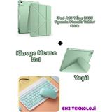 EHZ Teknoloji Apple iPad A16 11inç 2025 Uyumlu Standlı Tablet Kılıfı + Bluetooth Klavye Mouse Set - Yeşil