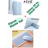 EHZ Teknoloji Galaxy Tab S9 Fe Uyumlu Standli Tablet Kilif Bluetooth Klavye Mouse Set - Mavi