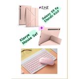 EHZ Teknoloji Galaxy Tab S9 Fe Uyumlu Standli Tablet Kilif Bluetooth Klavye Mouse Set - Pembe