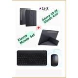 EHZ Teknoloji Galaxy Tab S9 Fe Uyumlu Standli Tablet Kilif Bluetooth Klavye Mouse Set - Siyah