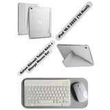 EHZ Teknoloji iPad 10.9 2022 10.Nesil Uyumlu Klavye Mouse Set + Kalem Bölmeli Standi Tablet Kılıfı - Beyaz