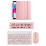 EHZ Teknoloji iPad 10.9 2022 10.Nesil Uyumlu Klavye Mouse Set + Kalem Bölmeli Standi Tablet Kılıfı - Pembe