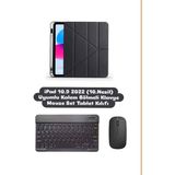 EHZ Teknoloji iPad 10.9 2022 10.Nesil Uyumlu Klavye Mouse Set + Kalem Bölmeli Standi Tablet Kılıfı - Siyah
