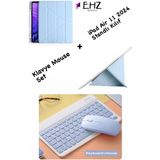 EHZ Teknoloji iPad Air 11 Katlanir Kalem Bölmeli Uyku Modlu Kapak Tablet Kılıf + Bluetoothlu Klavye Mouse - Mavi