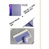 EHZ Teknoloji iPad Air 11 Katlanir Kalem Bölmeli Uyku Modlu Kapak Tablet Kılıf + Bluetoothlu Klavye Mouse - Mor