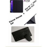 EHZ Teknoloji iPad Air 11 Katlanir Kalem Bölmeli Uyku Modlu Kapak Tablet Kılıf + Bluetoothlu Klavye Mouse - Siyah