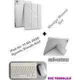 EHZ Teknoloji iPad Air 11 M4 (2026) Uyumlu Siyah Standlı Kılıf + Klavye Mouse Set - Gri - Beyaz