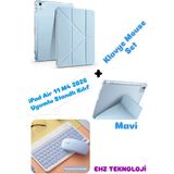 EHZ Teknoloji iPad Air 11 M4 (2026) Uyumlu Siyah Standlı Kılıf + Klavye Mouse Set - Mavi