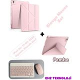 EHZ Teknoloji iPad Air 11 M4 (2026) Uyumlu Siyah Standlı Kılıf + Klavye Mouse Set - Pembe