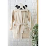 EIFIN Pamuklu Kapüşonlu Panda Nakışlı Çocuk Bornozu Unisex - Ekru - 2 - 4 Yaş