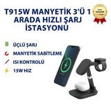 Eıma T9 15W Manyetik 3'Ü 1 Arada Hızlı Şarj İstasyonu -Tüm Akıllı Telefonlar, İphone Watch Ve Airpods Uyumlu Şarj Standı