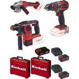 Einhell Akülü Vidalama Seti 18V 3 Akü ile Darbeli Matkap Kırıcı ve Avuç Taşlama Profesyonel Kullanım