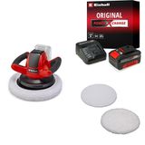 Einhell CE-CB 18/254 Li - Solo Akülü Polisaj Makinesi + 18V 4,0 Ah PXC Starter Kit, Akü ve Şarj Cihazı + CE-CB 18 ve CC-PO 90 İçin Polisaj Ped Seti