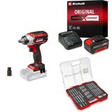 Einhell IMPAXXO 18/230 - Solo, Kömürsüz Akülü Darbeli Somun Sıkma + 18V 4,0 Ah PXC Starter Kit, Akü ve Şarj Cihazı + Bits uç seti 40 parça, M-CASE kutu