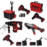 Einhell Professional 5'li Makine Seti (Pnömatik Matkap Kırıcı-Delici,avuç Içi Taşlama Makinesi,darbeli Vidalama,torklu Vidalama, Darbeli Somun Sıkma, 2 Adet Pxc Başlangıç KITI,2ADET Taşıma Çantası)