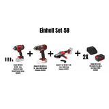 Einhell Set-58(18/450 Kömürsüz Akülü Darbeli Somun Sıkma+18/50 Li-İ Bl Akülü Darbeli Vidalama+18/125 F Li Bl Akülü Avuç Taşlama+2X18v 4,0 Ah Pxc Starter Kit, Akü & Şarj Cihazı)