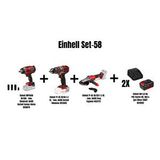 Einhell Set-58(18/450 Kömürsüz Akülü Darbeli Somun Sıkma+Tp-cd 18/50 Li-i Bl Akülü Darbeli Vidalama+Tp-ag 18/125 F Li Bl Akülü Avuç Taşlama+2x18v 4,0 Ah Akü Şarj Cihazı)