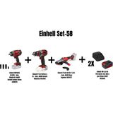 Einhell Set-58(Einhell Impaxxo 18/450 Kömürsüz Akülü Darbeli Somun Sıkma+Einhell Tp-Cd 18/50 Li-I Bl Akülü Darb Vidalama+Einhell Tp-Ag 18/125 F Li Bl Akülü Taşlama+2xeinhell 18V 4,0AH Akü Şarj Cihazı)