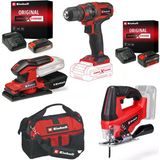 Einhell Tc-Cd 18/35 Li + Tc-Os 18/187 Li + Tc-Js 18 Li Akülü Vidalama, Zımpara Ve Dekupaj Testere Seti (2,5 Ah Akü Ve Şarj Cihazı, 4,0 Ah Akü �