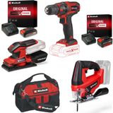 Einhell TC-CD 18/35 Li + TC-OS 18/187 Li + TC-JS 18 Li Akülü Vidalama, Zımpara ve Dekupaj Testere Seti (2,5 Ah Akü ve Şarj Cihazı, 4,0 Ah Akü Şarj Cihazı, Çanta Dahildir)