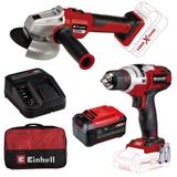 EİNHELL TE-CD 18 Li E Akülü Vidalama + AXXIO 18/115 Q Akülü Avuç Taşlama + 5,2 Ah StarterKit + Bez Çantalı Set