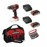 Einhell Tp-Cd 18/50 Li-I Bl Solo Darbeli Akülü Vidalama + 2 x 2.5 Ah Akü ve 32 Parça Bits Uç Seti (45/29 Kumaş Çanta)