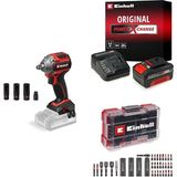 Einhell TP-CW 18/260-C Li BL - Solo, Kömürsüz Akülü Darbeli Somun Sıkma + 18V 4,0 Ah PXC Starter Kit, Akü ve Şarj Cihazı + Bits ve Lokma uç seti 35 parça, M-Case kutu