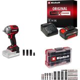 Einhell TP-CW 18/350-C Li BL - Solo, Kömürsüz Akülü Darbeli Somun Sıkma + 18V 4,0 Ah PXC Starter Kit, Akü ve Şarj Cihazı + Bits ve Lokma uç seti 35 parça, M-Case kutu
