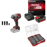 Einhell TP-CW 18/750-C Li BL - Solo, Kömürsüz Akülü Darbeli Somun Sıkma + 18V 4,0 Ah PXC Starter Kit, Akü ve Şarj Cihazı + Bits uç seti 40 parça, M-CASE kutu