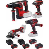 Einhell Tp-Hd 18/26 Li Bl Pnömatik Matkap Tp-Ci 18/220 Li Bl Vidalama Tp-Cd 18/70 Li-İ Bl Matkap Tp-Ag 18/125 Ce Q Avuç Taşlama 4X4.0ah Kömürsüz Darbeli Profesyonel Set