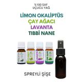 EinNatur Limon Okaliptüs Uçucu Yağı 5 Ml, Lavanta, Çay Ağacı, Tıbbi Nane Uçucu Yağı 10 Ml, Spreyli Şişe