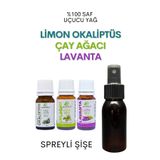 EinNatur Okaliptüs Limon 5 Ml, Çay Ağacı 10 Ml, Lavanta Uçucu Yağı 10 Ml, Spreyli Şişe, E Citriodora