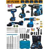Eisenn Germany Akülü 5 Li Set E-05M1 Şarjlı Matkap + Kırıcı Delici + Somun Sıkma + Taşlama + Boru Kaynak Makinesi Taşıma Çantalı