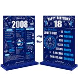 Eiurteao 18. Doğum Günü Süslemeleri 2006 Yılında Erkekler için Masa Levhası, Mavi Gümüş 18 Doğum Günü İki Taraflı Ahşap Masa Posteri Standlı Parti Malzemeleri, Mavi On sekiz Yaşında Doğum Günü Teşhir Tutacağı