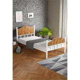 Ejder Metal Tek Kişilk Ahşaplı Metal Karyola Ceviz (Yataksız) - 90 x 190 cm - Beyaz