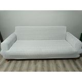 ejmel jakar koltuk örtüsü çekyat kılıfı kanepe örtüsü 3lü esnek lastikli çizgili desen - 180 x 230 cm - Taş - Gri