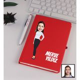 Ejoya 91344 Kırmızı Kişiye Özel Karikatürize Defter Kalem Seti
