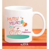 Ejoya Kişiye Özel Bisikletli Mutlu Yıllar Kupa Bardak 79948 - Turkuaz