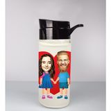 Ejoya Kişiye Özel Karikatür Tasarım Özel Koruma Kılıflı Cam Matara 95962